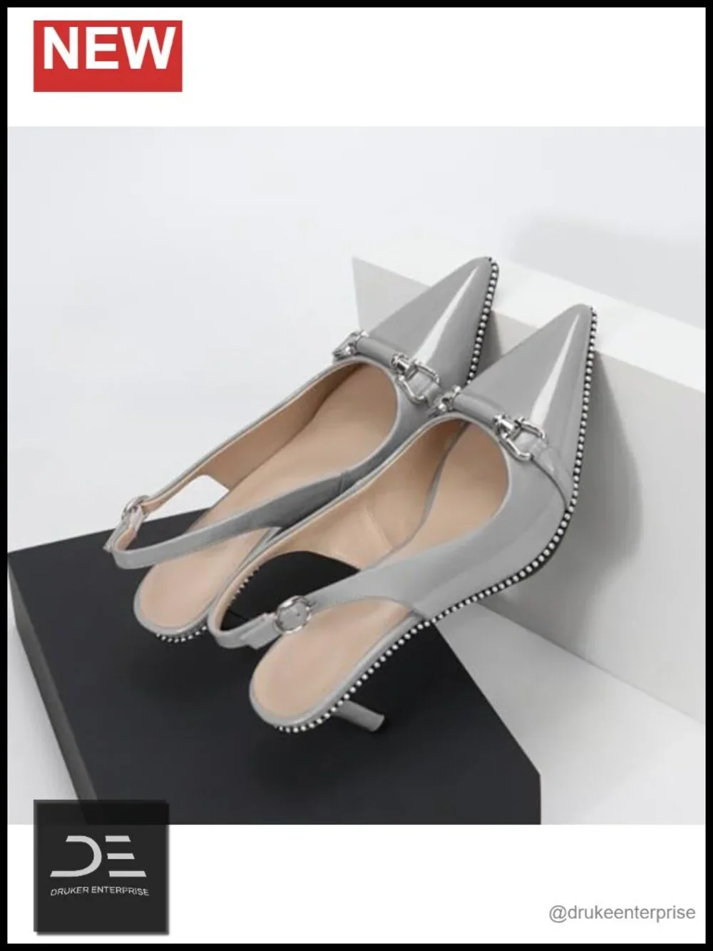 Slingback Kitten Heels Women's Pointed Toe Low Heels 2.5 Inch Beaded Metal